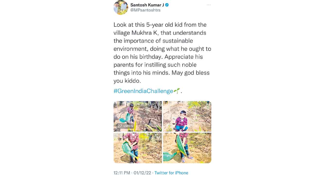 ఐదేళ్ల బుడతడికి ఎంపీ సంతోష్‌కుమార్‌ దీవెనలు