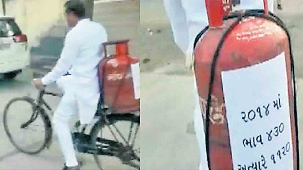 సిలిండర్లతో పోలింగ్ కేంద్రాలకు ఓటర్లు