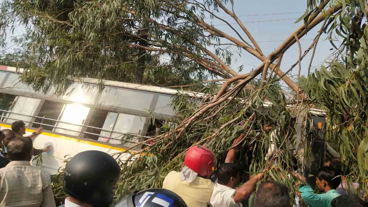 రాజేంద్రనగర్‌లో చెట్ల పొదల్లోకి దుసుకెళ్లిన ఆర్టీసీ బస్సు