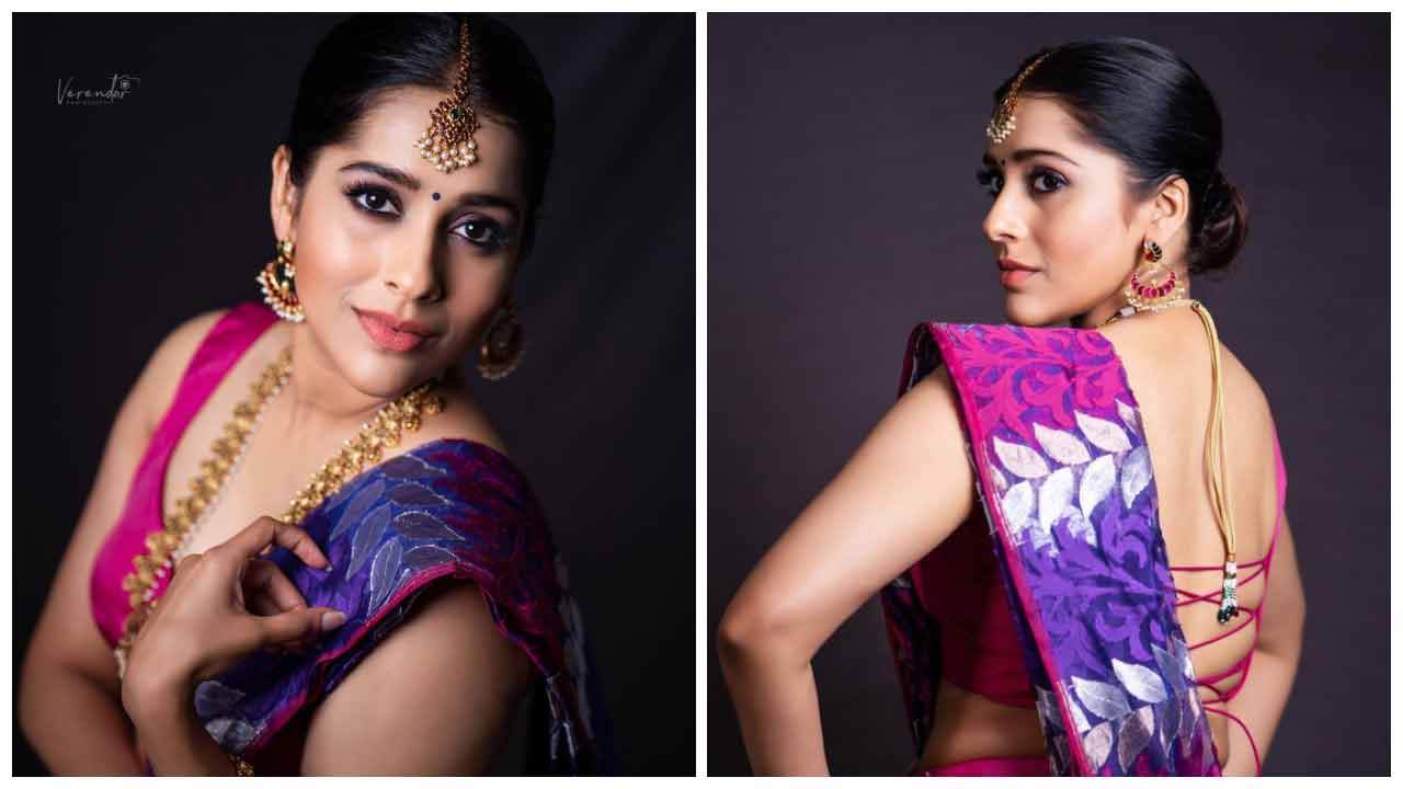 Rashmi Gautam | హాఫ్ శారీలో వ‌య్యారాలు ఒల‌క‌బోస్తున్న రష్మి గౌతమ్..