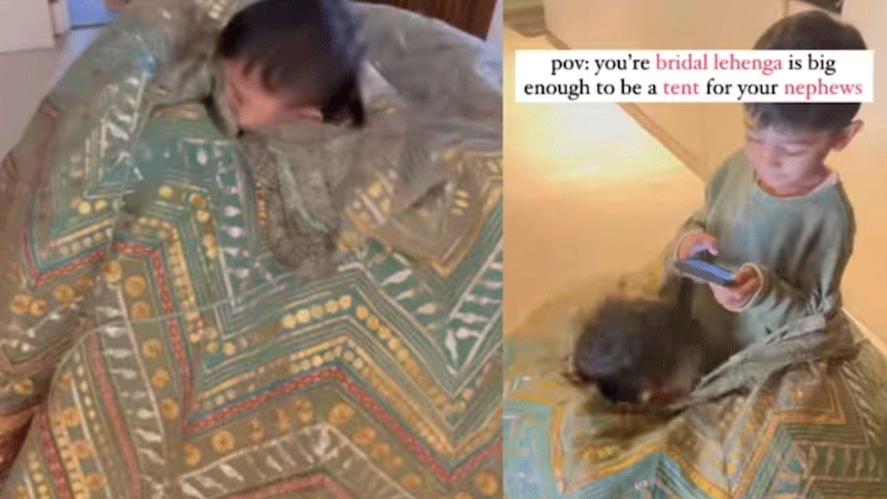 వైర‌ల్ వీడియో : వెడ్డింగ్ లెహంగా ఇలా వాడేశారు..!