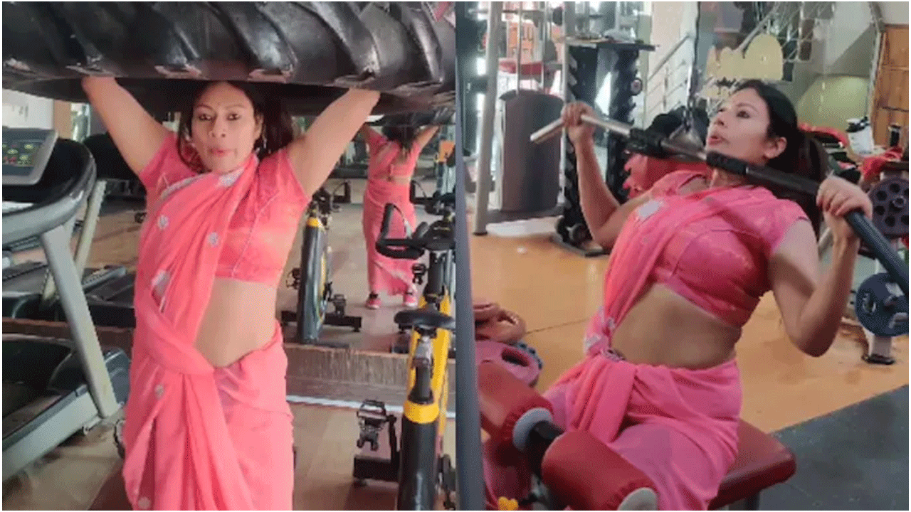 వైరల్ వీడియో : శారీతో మహిళ అలవోకగా వెయిట్ లిఫ్టింగ్, వర్కవుట్లు