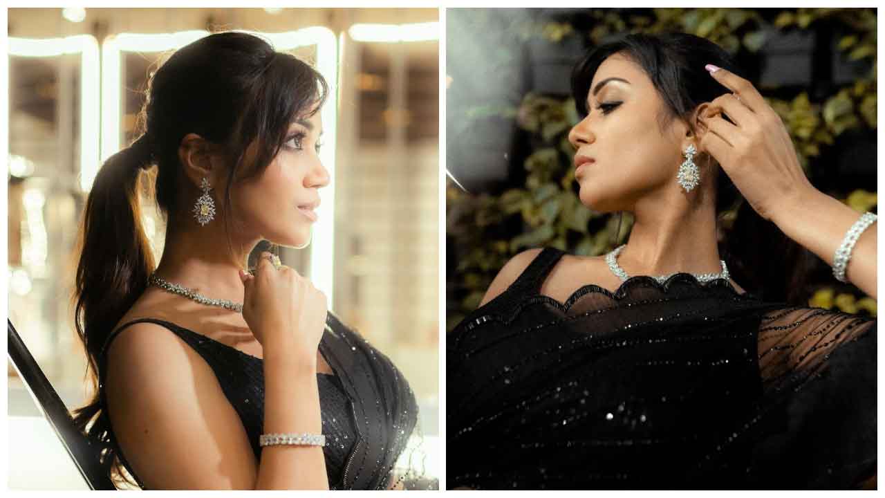 Nivetha Pethuraj | చీకటిలో మెరిసిన చందమామలా నల్ల చీరలో నివేదా పేతురాజ్..