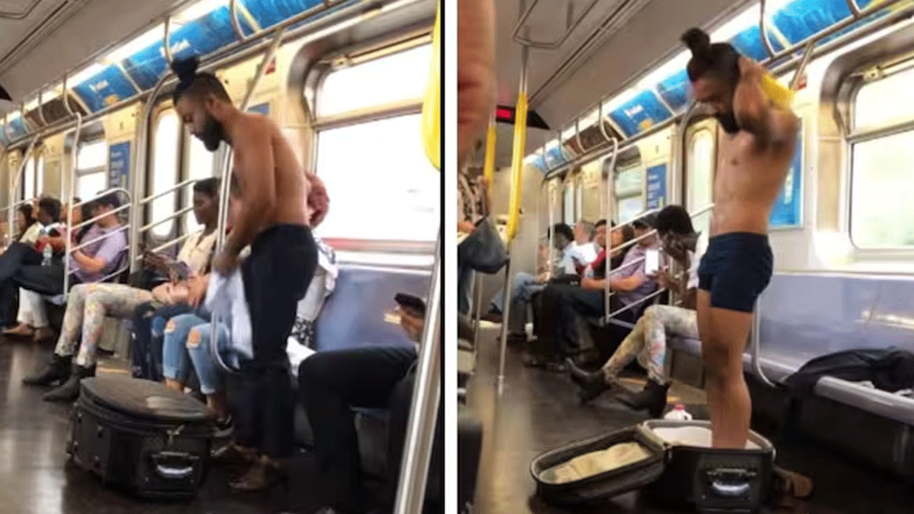 viral video | ప్రయాణీకుల ఎదుటే మెట్రో ట్రైన్‌లో స్నానం చేశాడు..!