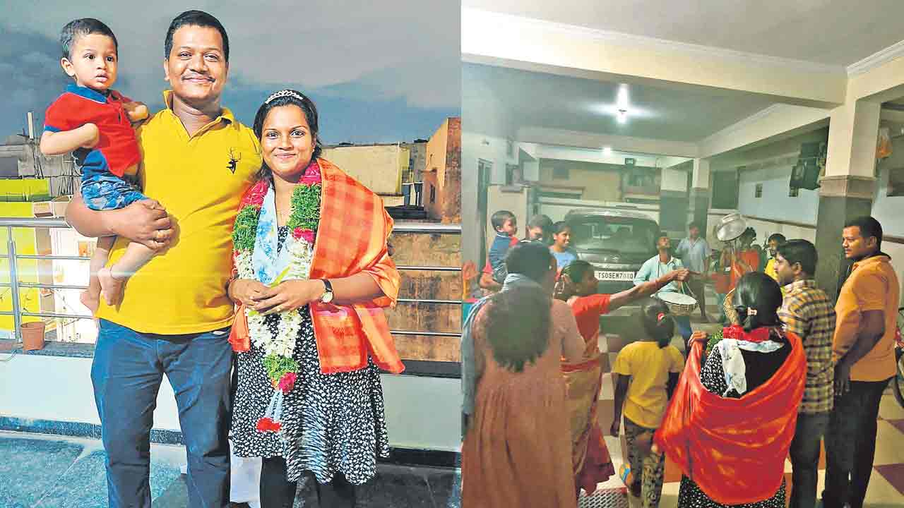 సతీమణికి ఘనమైన స్వాగతం