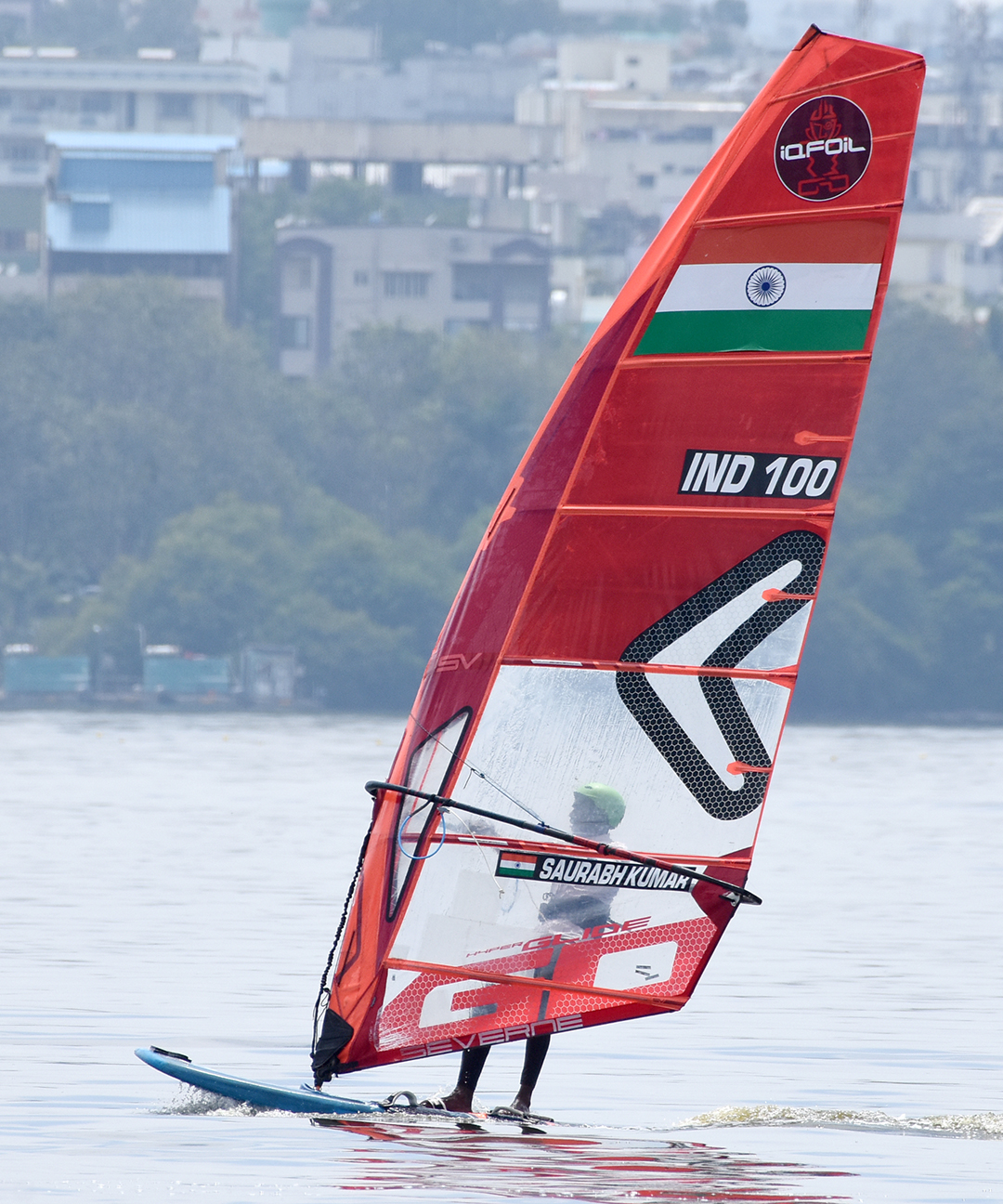Sailors in action during the 37th Hyderabad Sailing Week 2023 at Secunderabad Sailing Club in Hussain Sagar on Tuesday