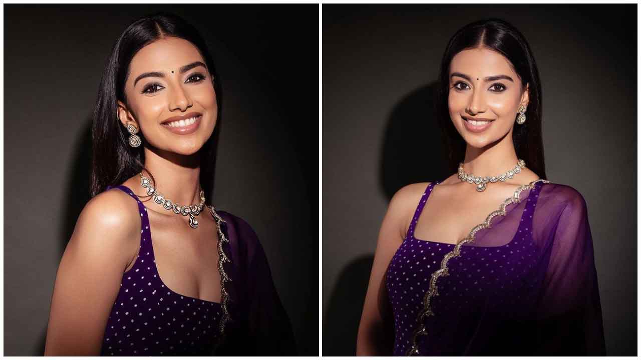 Meenakshi Chaudhary | పర్పుల్ కలర్ డ్రెస్‌లో కైపెక్కిస్తున్న మీనాక్షి చౌదరి..