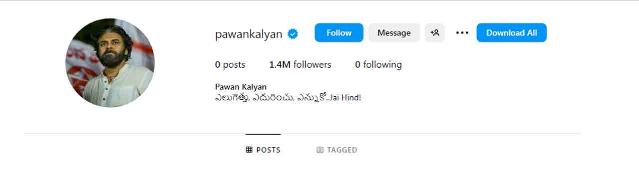 ఇంకా ఒక్క పోస్టు కూడా పెట్టకుండానే 14 లక్షల మంది ఫాలో అవుతుండటంతో ఫ్యాన్స్‌ ఖుషీ అవుతున్నారు. ఇదీ పవర్‌ స్టార్‌ రేంజ్‌ అని గొప్పగా చెప్పుకుంటున్నారు. 