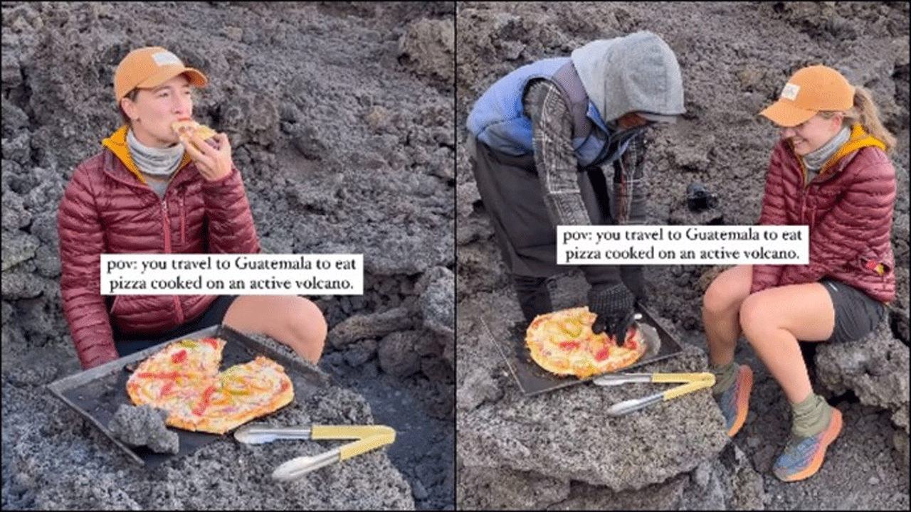 Viral Video | గ్వాటెమాలలో అగ్నిపర్వతంపై వండిన పిజ్జా టేస్ట్ చేసిన‌ మహిళ