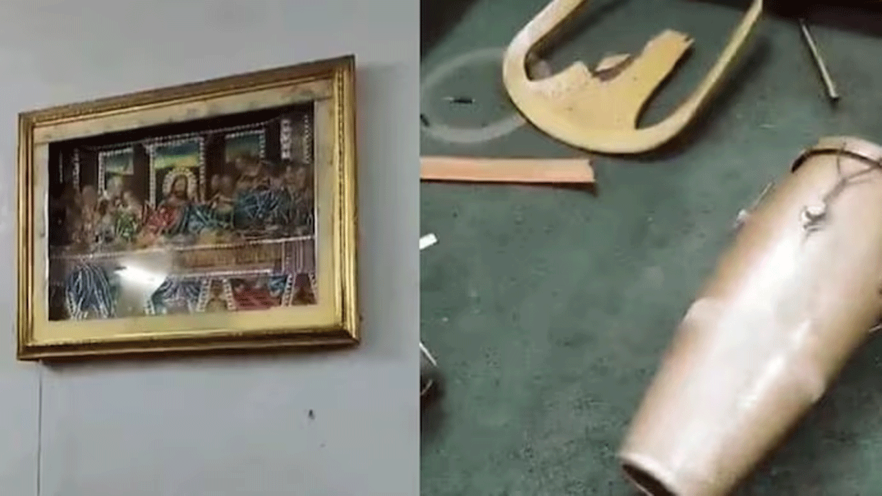 church vandalised | ప్రార్ధ‌న‌లు జ‌రుగుతుండ‌గా చ‌ర్చ్‌లో దుండ‌గుల విధ్వంసం