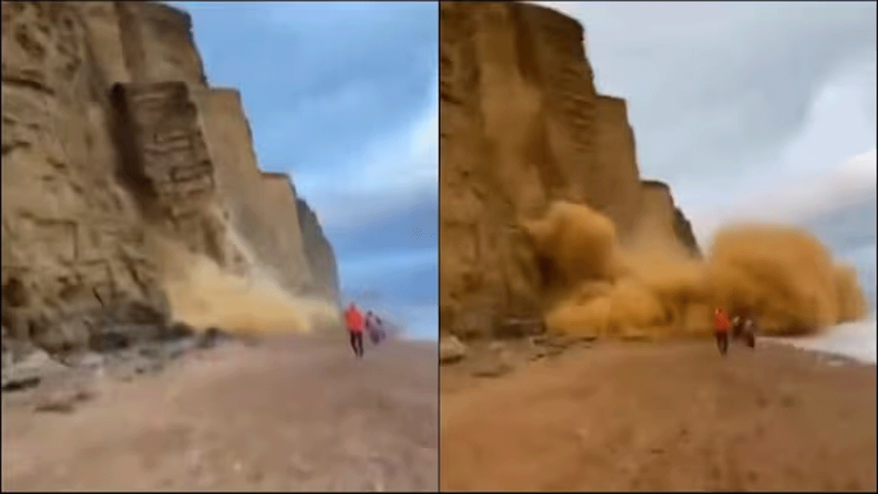 Viral Video | తీరంలో ఘోరం : రాతిగుట్ట‌ విరిగిప‌డ‌టంతో టూరిస్టుల ప‌రుగు