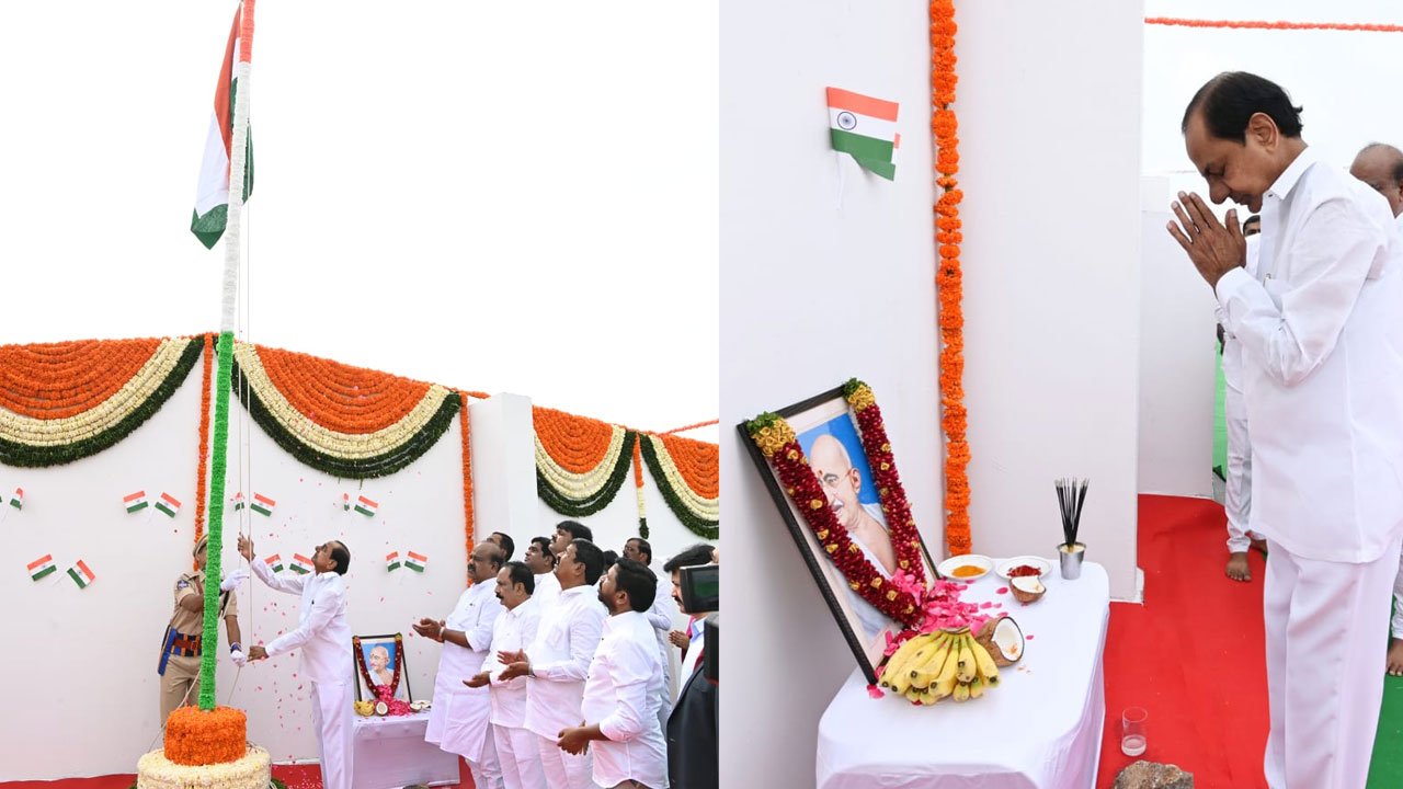 CM KCR | ప్రగతి భవన్‌లో జాతీయ జెండా ఎగురవేసిన ముఖ్యమంత్రి కేసీఆర్‌