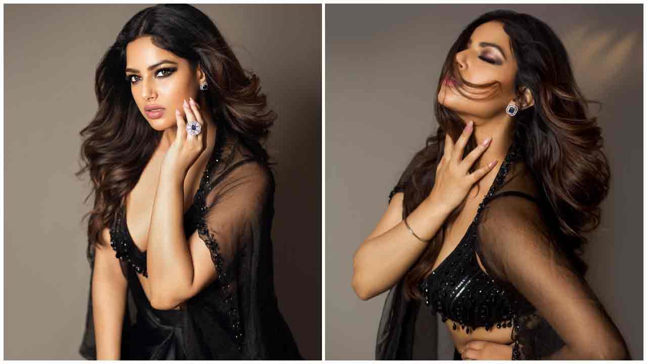 Harnaaz Kaur Sandhu | నల్ల చీరలో పరువాలు ఒలకబోస్తున్న హర్నాజ్‌ కౌర్‌ సంధు..