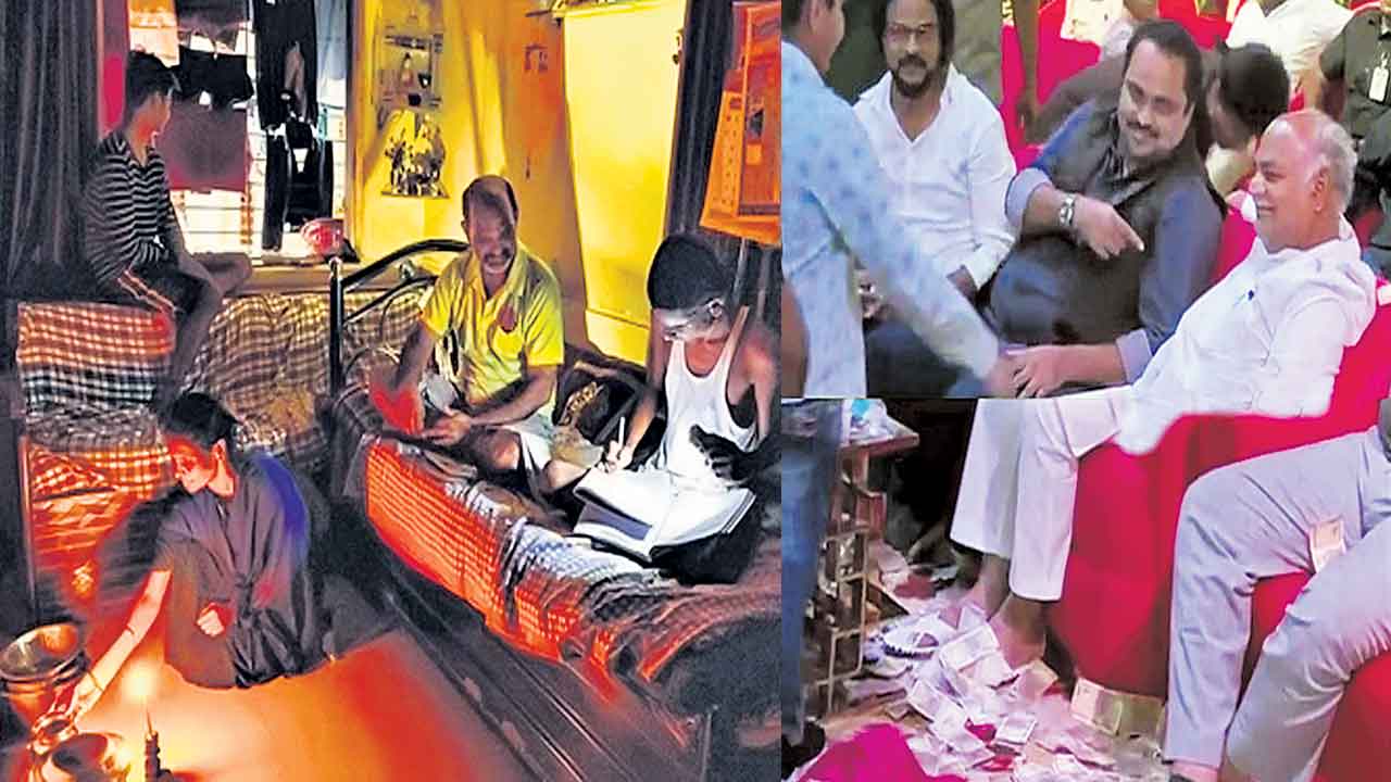 Karnataka | కరెంటు కోతలతో అల్లాడుతున్న కన్నడ ప్రజలు.. కరెన్సీ నోట్ల వర్షంలో జల్సా చేస్తున్న కాంగ్రెస్‌ నేతలు