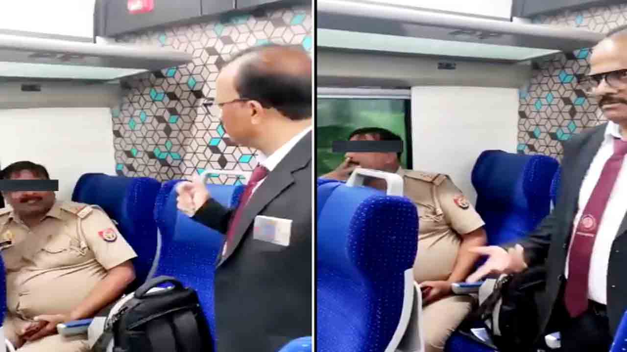 Watch: టికెట్‌ లేకుండా వందే భారత్‌ రైలులో ప్రయాణించిన పోలీస్‌.. ఆగ్రహించిన టీటీఈ