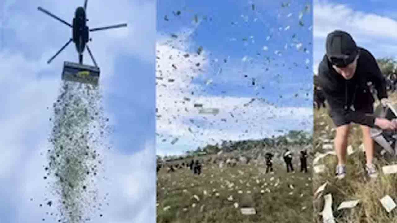 పబ్లిసిటీ కోసం కరెన్సీ నోట్ల వర్షం