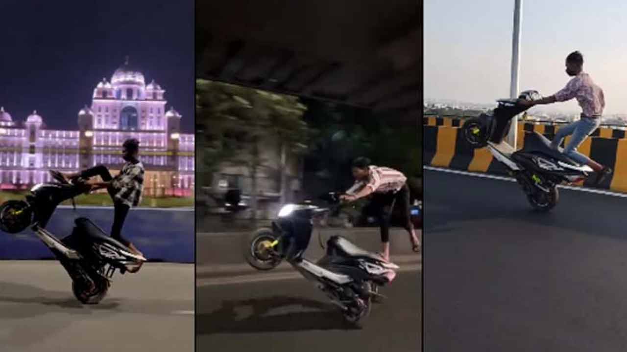 Bike Stunts | సచివాలయం వద్ద బ్రైక్‌ స్టంట్స్‌తో యువకుల హల్‌చల్‌..