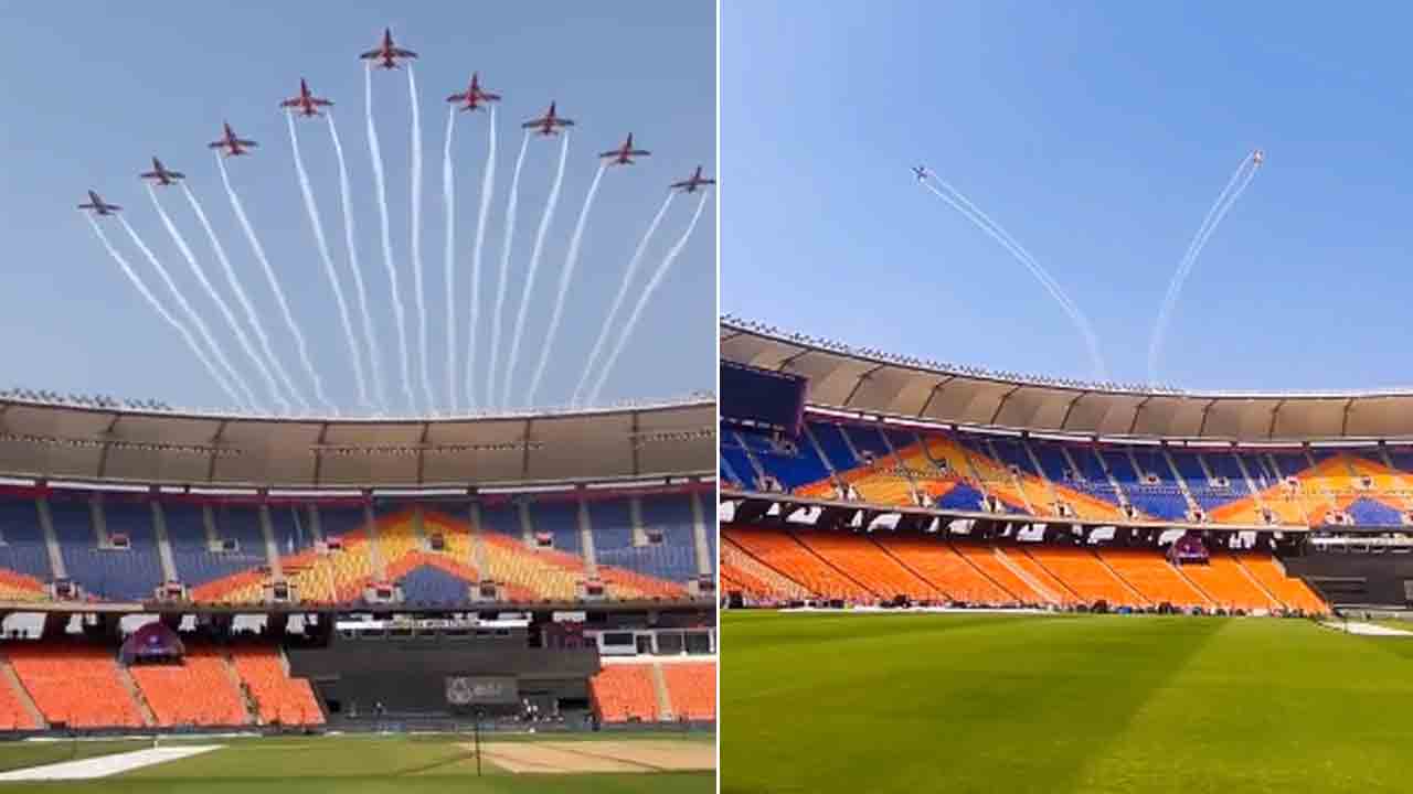 Indian Air Force | అహ్మదాబాద్‌ స్టేడియం వద్ద సూర్యకిరణ్‌ రిహార్సల్స్‌ షురూ.. వీడియోలు