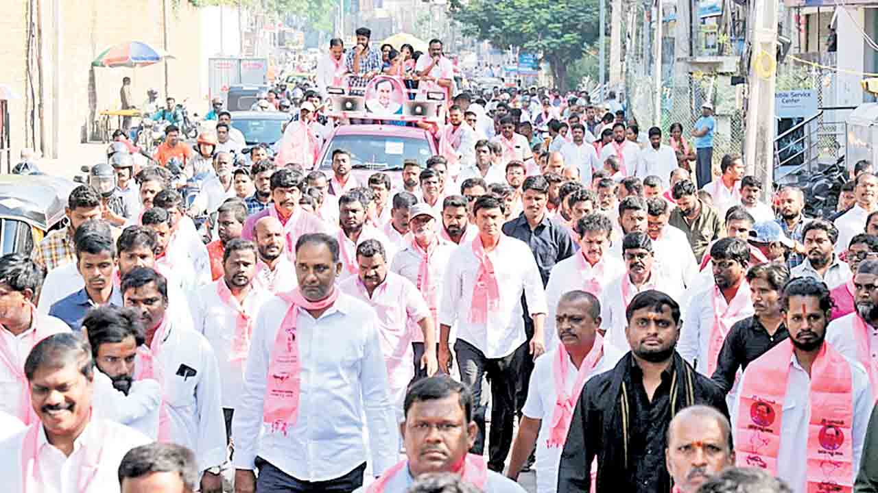 భారీ ర్యాలీ.. గులాబీమయం