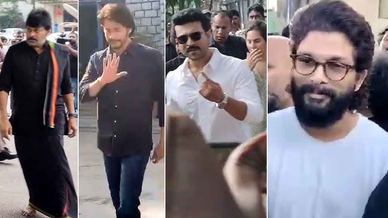 ఓటు కోసం బారులు తీరిన తారలు..