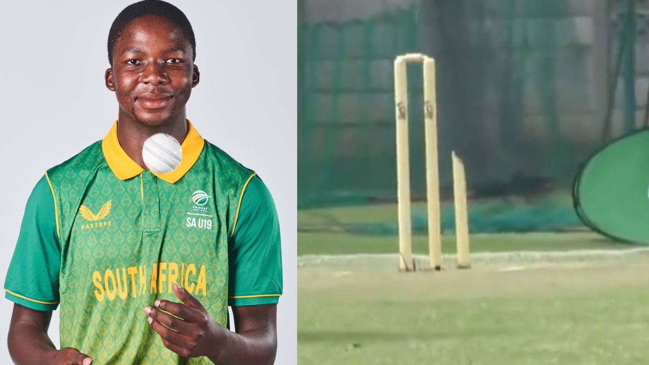 Kwena Maphaka: సఫారీ యువ పేసర్ స్పీడ్‌కు రెండు ముక్కలైన వికెట్‌‌.. వీడియో వైరల్‌