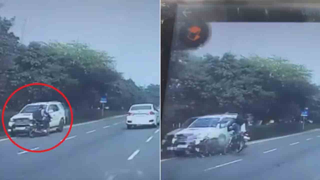 Watch: రాంగ్‌ రూట్‌లో వేగంగా వచ్చి బైక్‌ను ఢీకొట్టిన కారు.. తర్వాత ఏం జరిగిందంటే?