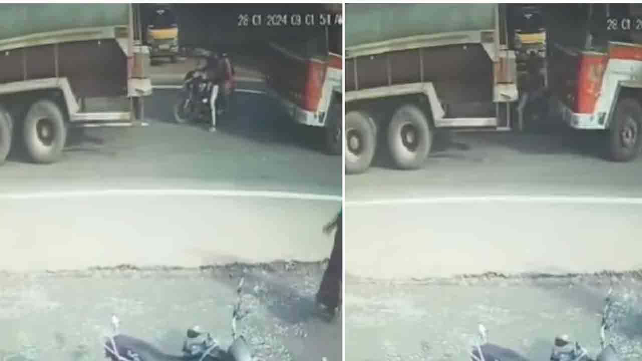 Couple | లారీల మధ్య నలిగి దంపతులు దుర్మరణం.. ప్రాణాలతో బయటపడ్డ చిన్నారులు..షాకింగ్‌ వీడియో