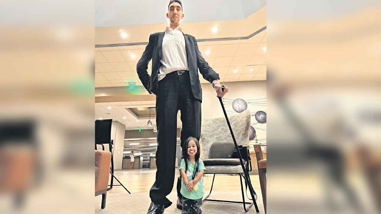 పొడవు వ్యక్తితో పొట్టి మహిళ!