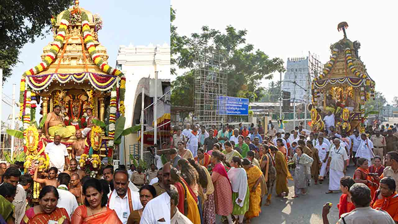 Brahmotsavam | బ్రహ్మోత్సవాల్లో స్వర్ణరథంపై సతీసమేతంగా దర్శనమిచ్చిన కల్యాణ వేంకటేశ్వరుడు