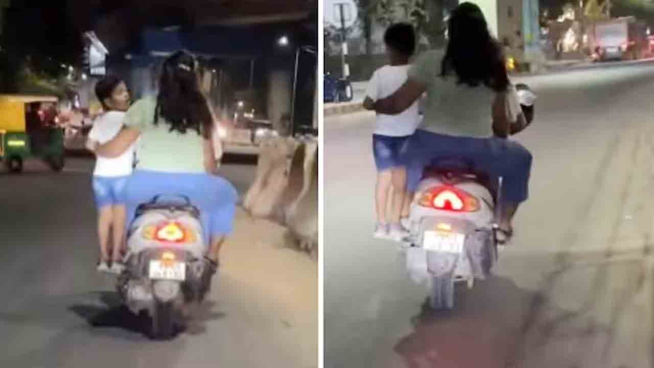 Viral Video | కుమారుడిని ఫుట్‌రెస్ట్‌పై నిలబెట్టి.. స్కూటీపై ప్రమాదకరంగా ప్రయాణిస్తున్న జంట.. నెటిజన్లు ఫైర్‌