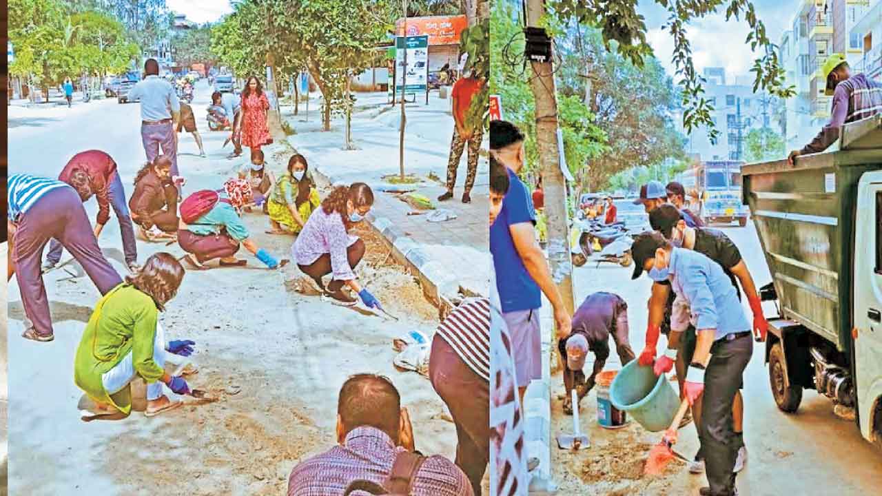 Karnataka | పట్టించుకోని కర్ణాటక కాంగ్రెస్‌ సర్కారు.. బెంగళూరులో సొంతంగా రోడ్డు బాగుచేసుకున్న ఉద్యోగులు, ఐటీ నిపుణులు