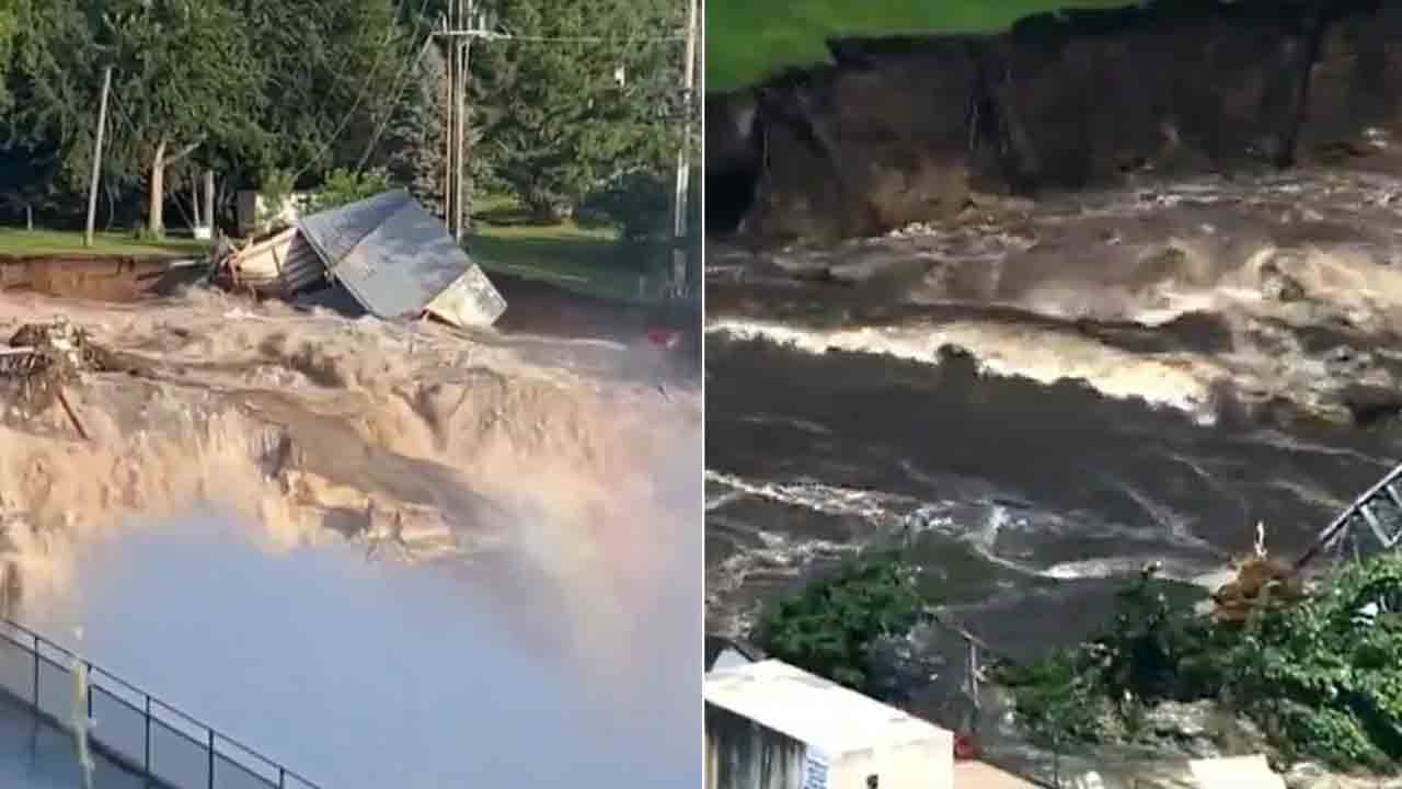 US Dam | భారీ వర్షాలకు బద్ధలైన డ్యామ్‌.. జనావాసాల్లోకి వరద నీరు.. VIDEOS