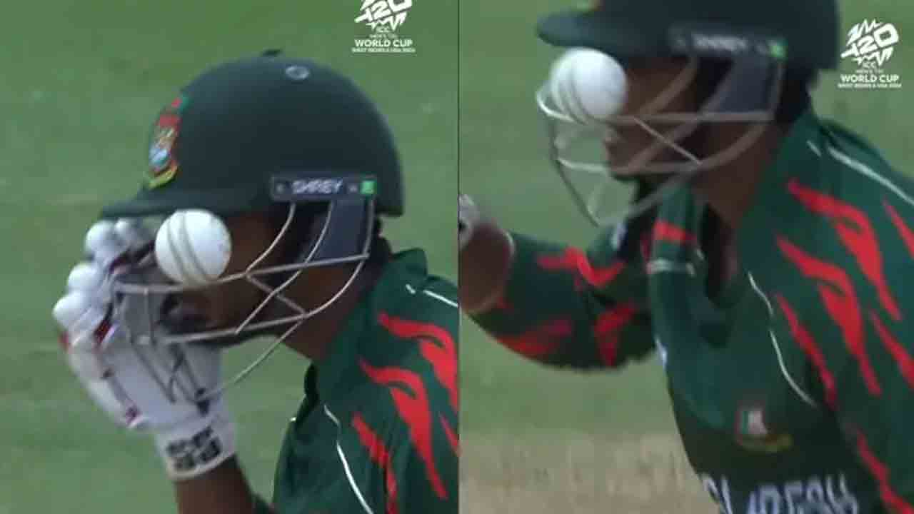 BAN vs NED | హెల్మెట్‌లో ఇరుక్కున్న బంతి.. షాక్‌లో బ్యాట‌ర్.. వీడియో