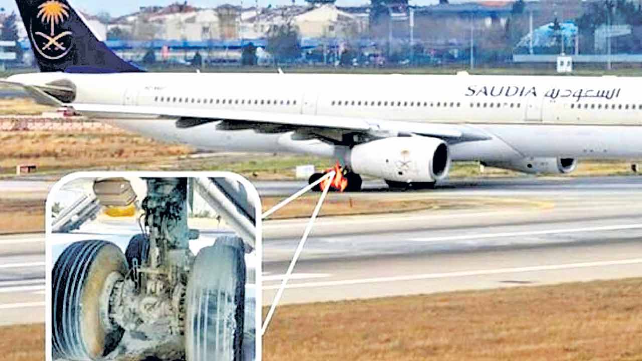 సౌదీ విమానం ల్యాండింగ్‌ గేర్‌లో మంటలు