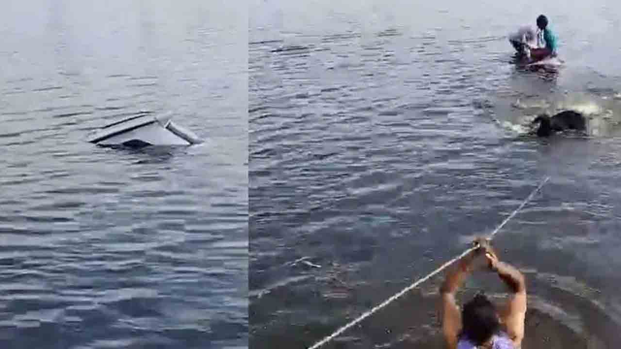 Suicide attempt | ముగ్గురు పిల్లలతో కలిసి తండ్రి ఆత్మహత్యాయత్నం.. కారుతో సహా చెరువులోకి..!