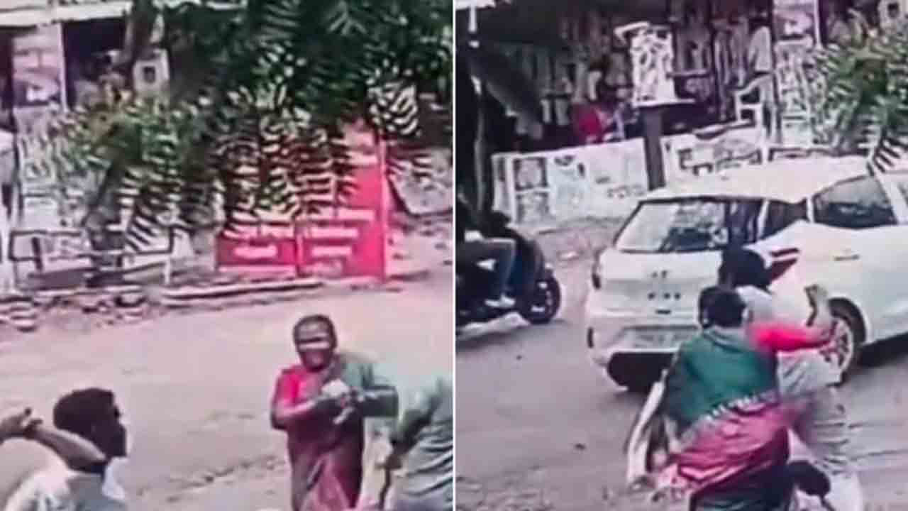 Watch: వ్యక్తిపై కత్తితో దాడి చేసేందుకు దుండగులు యత్నం.. ధైర్యంగా ప్రతిఘటించిన అతడి తల్లి