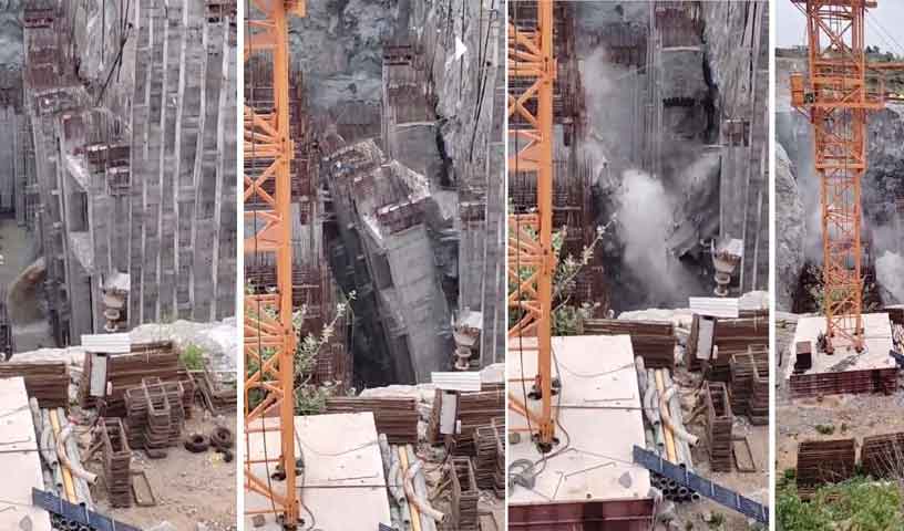 Sunkishala | నిలువునా విరిగిపడ్డ సుంకిశాల గోడ.. గేటును తన్నుకొని ఉవ్వెత్తున దూసుకొచ్చిన సాగర్‌ జలాలు..Vedio