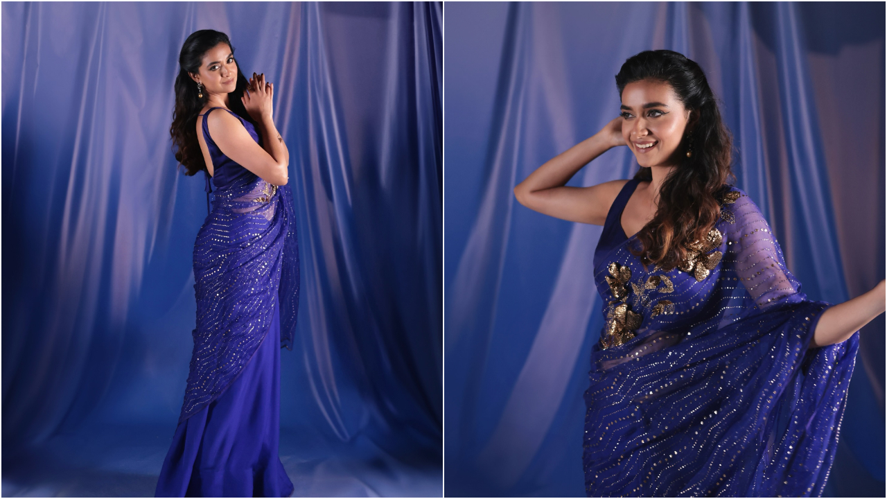 Keerthy Suresh | బ్లూ శారీలో చందమామలా మెరిసిపోతున్న కీర్తి సురేష్