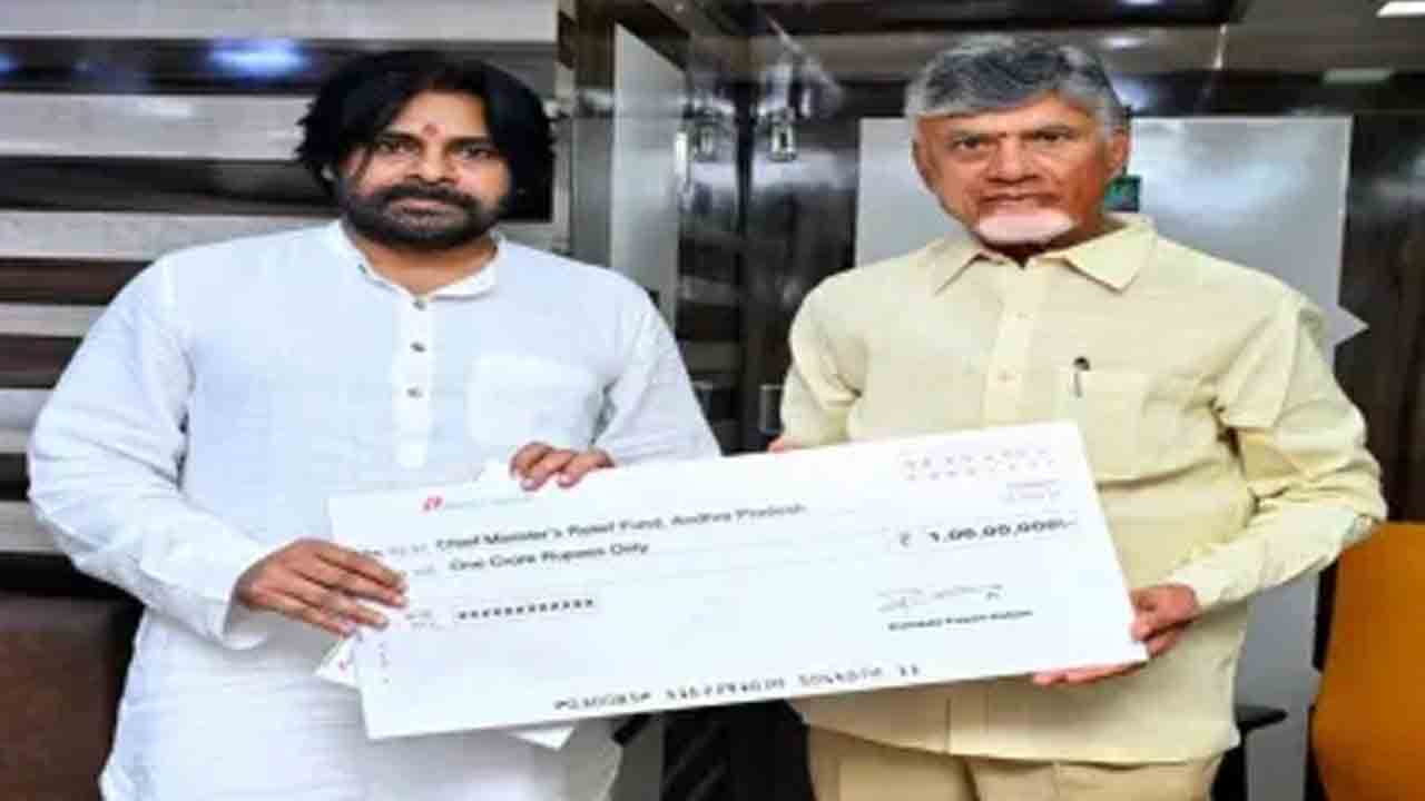 Pawan Kalyan | సీఎం చంద్రబాబుకు రూ. కోటి చెక్కును అందజేసిన పవన్‌కల్యాణ్‌