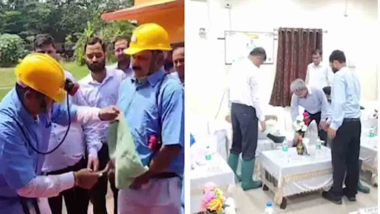 Satish Chandra Dubey | కేంద్ర మంత్రి బూట్లు తొలగించిన బీసీసీఎల్‌ జీఎం.. ఆయన పైజామా   సరిచేసిన వీడియో వైరల్‌