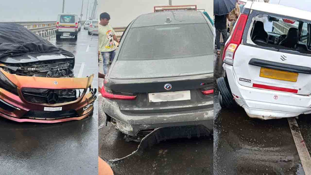 Cars Crashed: ముంబై బ్రిడ్జ్‌పై ఢీకొన్న‌ మెర్సిడీజ్‌, బీఎండ‌బ్ల్యూ, వాగ‌న్ ఆర్