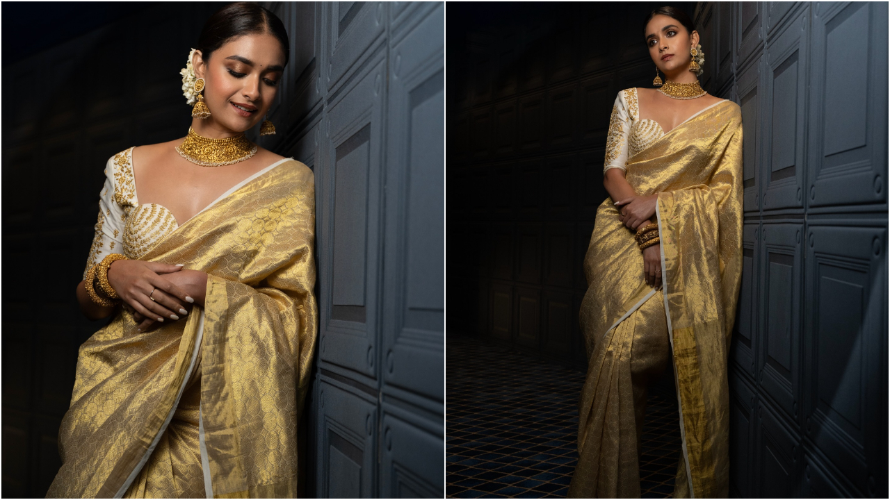 Keerthy Suresh | గోల్డెన్ రంగు చీరలో కీర్తి సురేష్ అందాలు