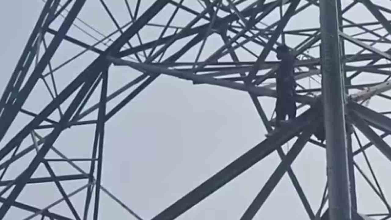 man climbs electric pole | విద్యుత్ స్తంభం పైకెక్కిన వ్యక్తి.. ప్రధాని మోదీ, సీఎంతో మాట్లాడతానంటూ   డిమాండ్‌