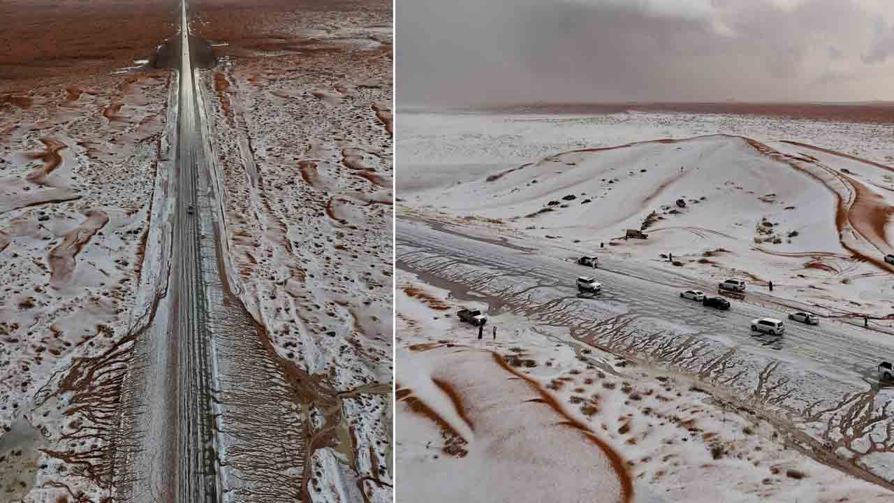 Saudi Arabia | ఎడారిలో మంచు వర్షం.. చరిత్రలోనే తొలిసారి.. ఫొటోలు, వీడియోలు వైరల్‌
