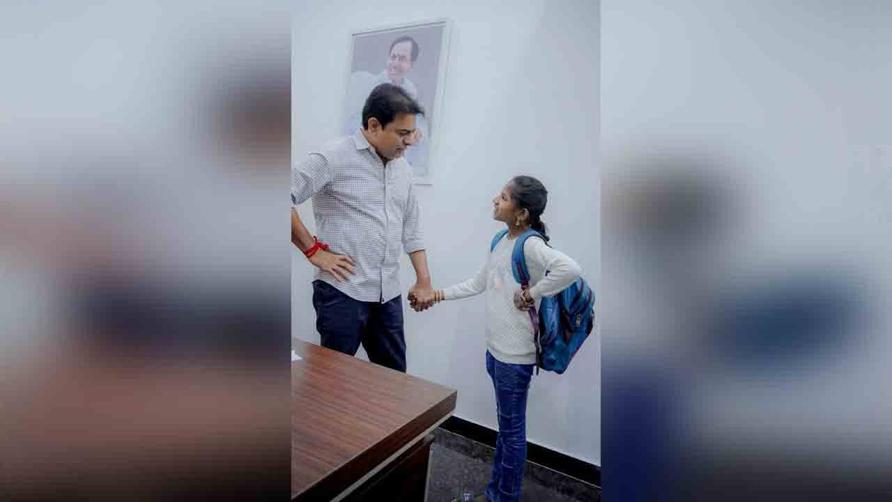 KTR | తెలంగాణ భ‌వ‌న్‌లో కేటీఆర్‌ను క‌లిసిన ఆరో త‌ర‌గ‌తి బాలిక‌