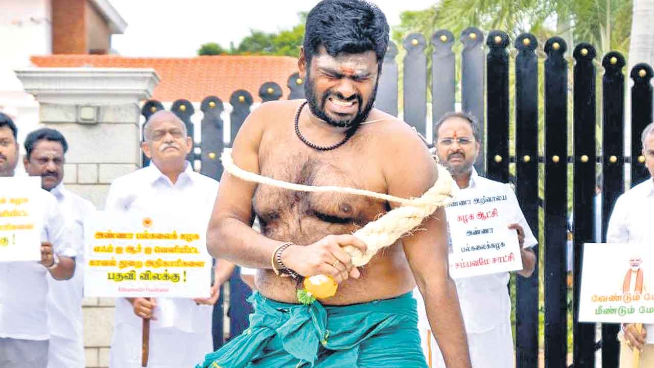 కొరడాతో కొట్టుకున్న అన్నామలై