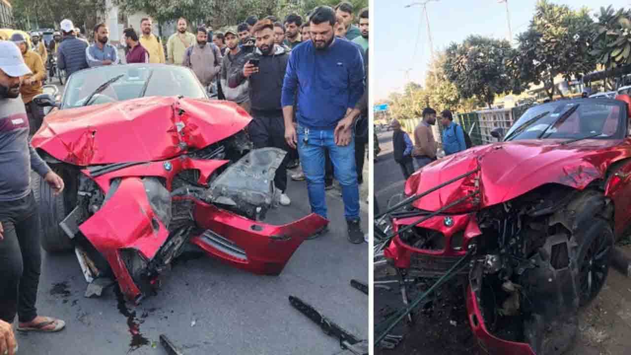 BMW Car Hits Another Car | మరో కారును ఢీకొట్టిన బీఎండబ్ల్యూ.. తుక్కైన కోట్ల   విలువైన లగ్జరీ కారు