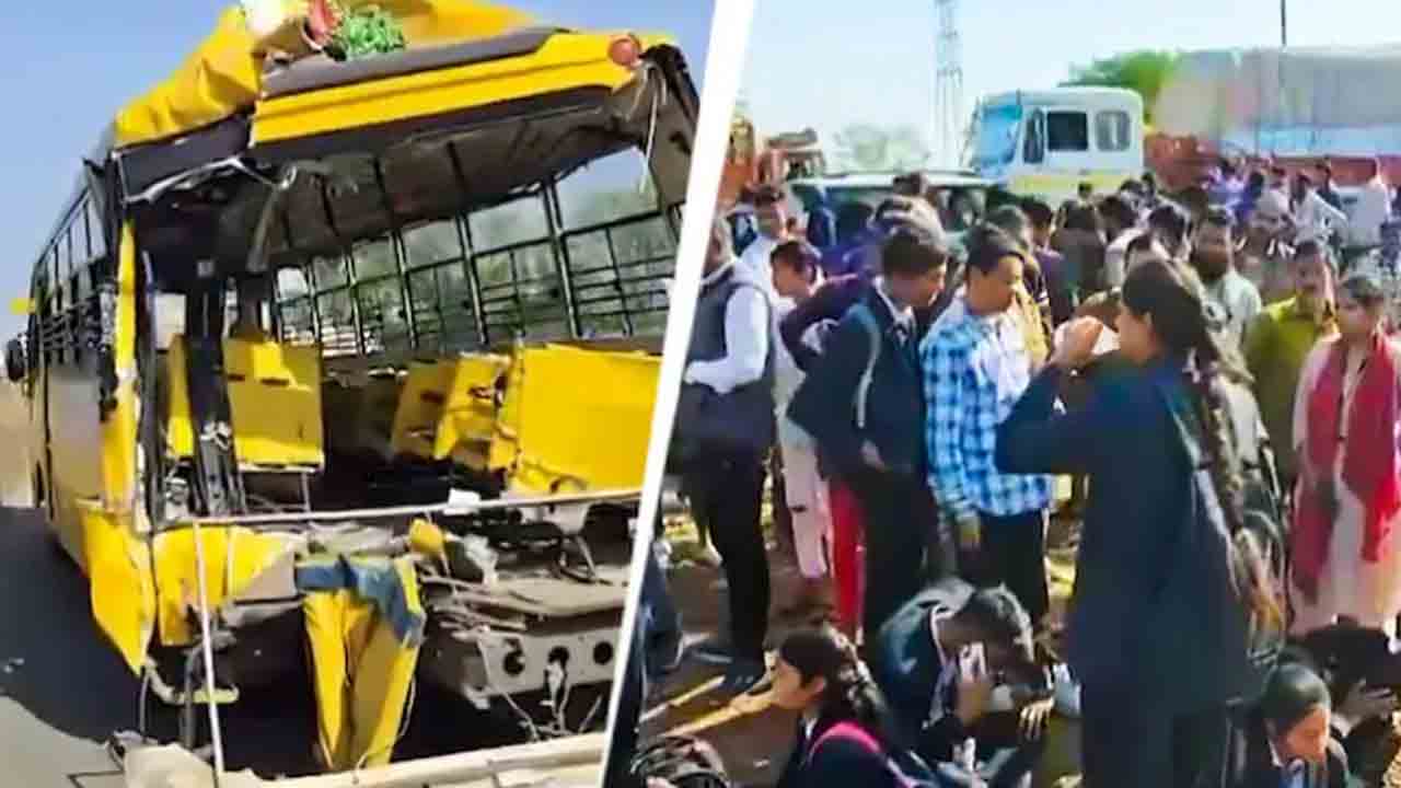 truck rams school bus | స్కూల్‌ బస్సును ఢీకొట్టిన లారీ.. విద్యార్థి మృతి, పలువురికి గాయాలు