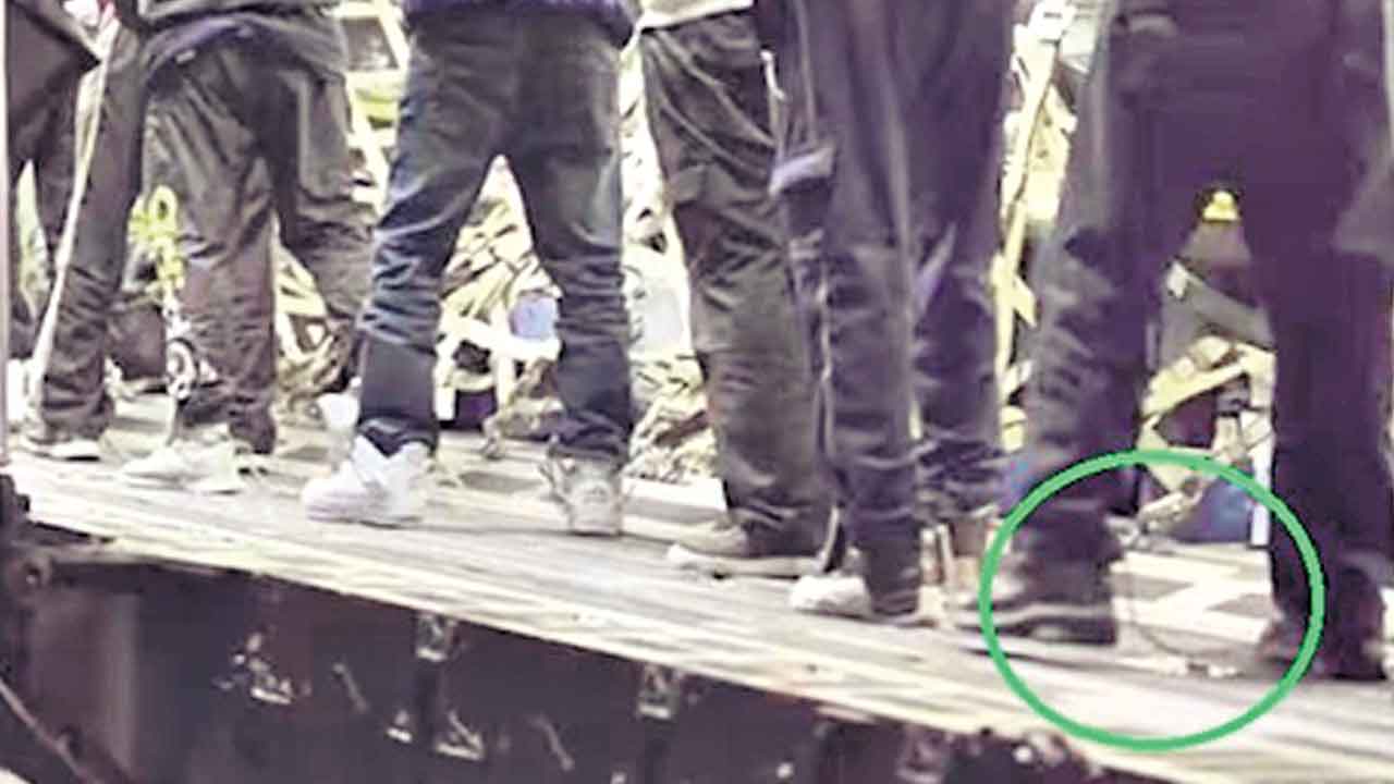 కాళ్లు, చేతులకు సంకెళ్లేసి