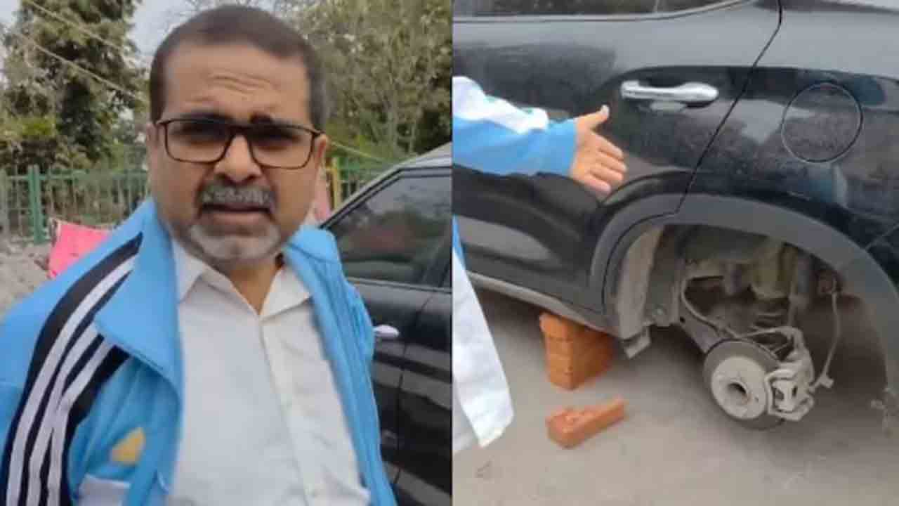 Car Wheels Stolen | కారు నాలుగు చక్రాలు చోరీ.. ఆప్ నేత అవధ్ ఓజా షాక్‌